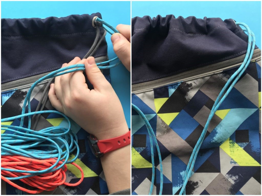 DIY pour plus de sécurité sur le chemin de l’école: sac de gym avec cordon en paracorde réfléchissante